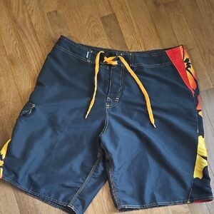Men's Black, Red, and Orange Swim Shorts